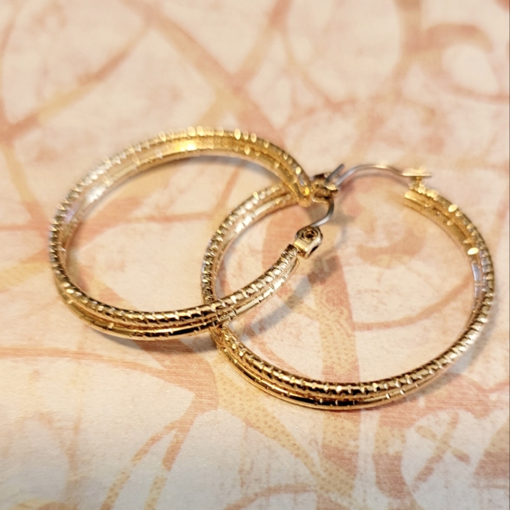 Elegant Double Hoop Gold Tone Earrings